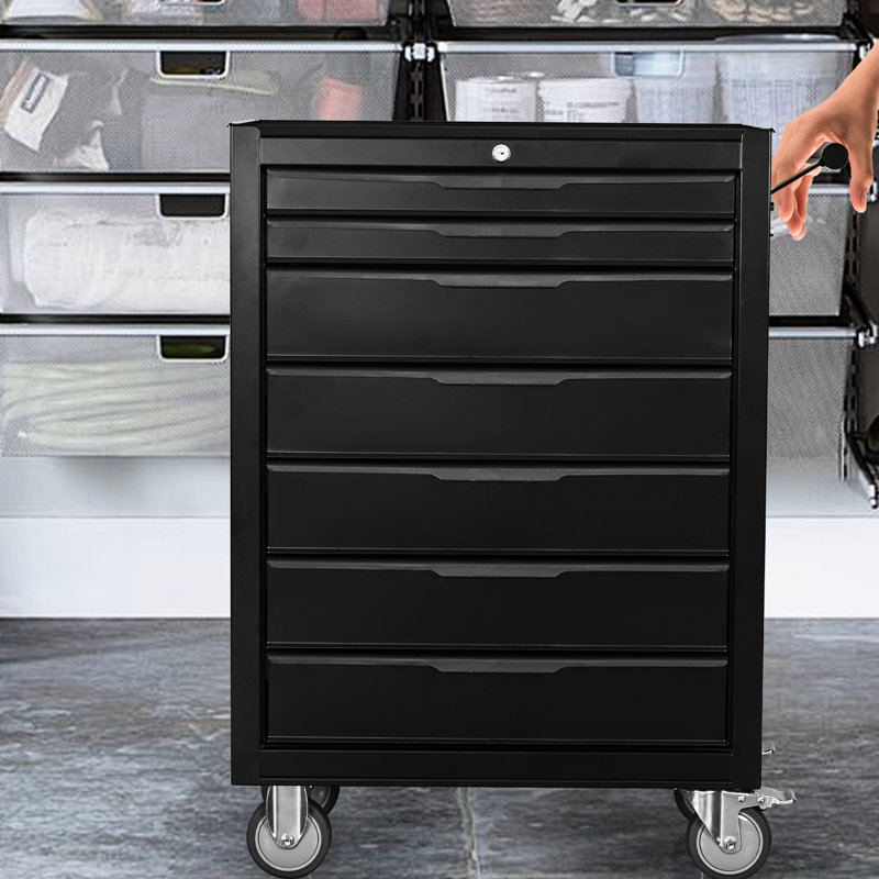 Coffre 7 roulettes en métal - Boîte à outils robuste pour le garage