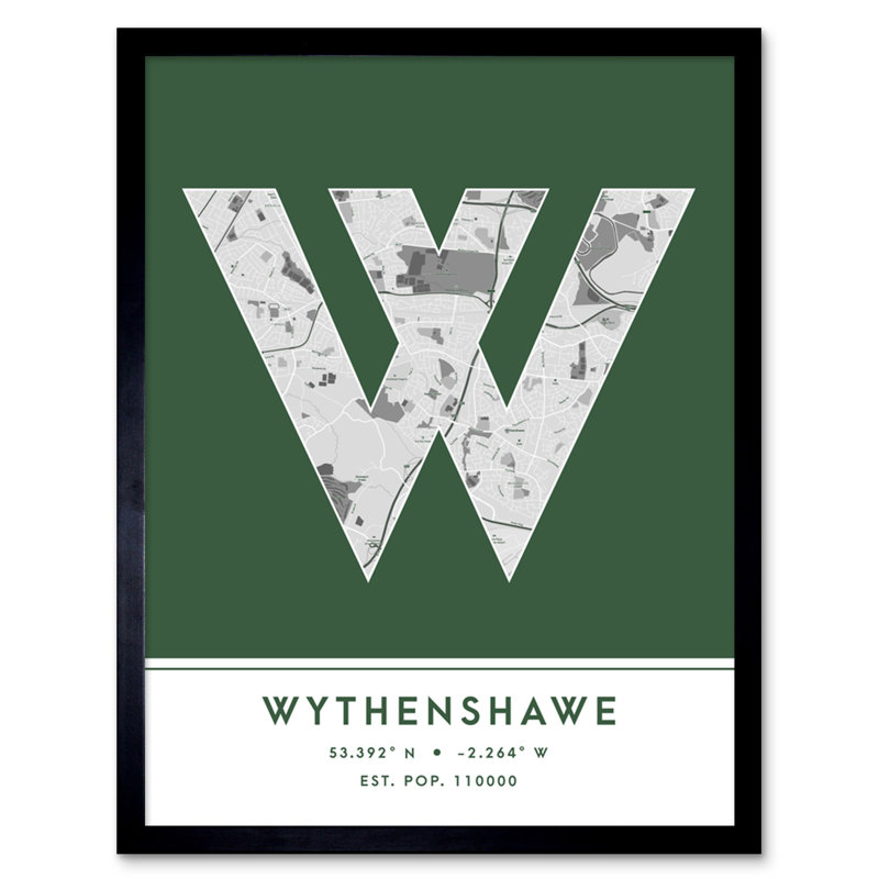 Wythenshawe City Map Wythenshawe Green - Single Picture Frame Typography