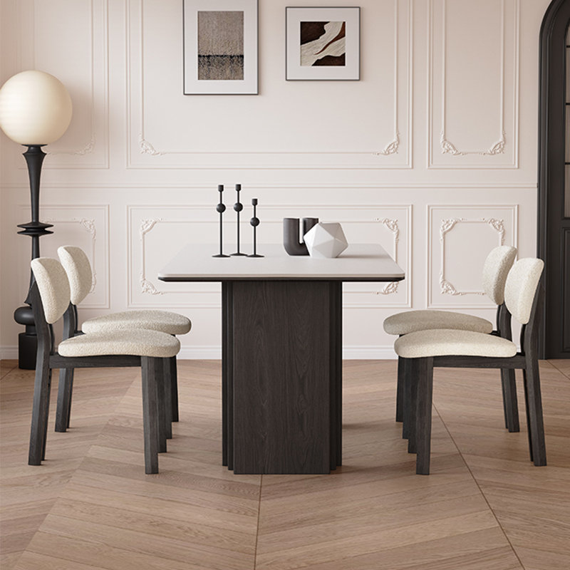French retro simple rectangular dining table set, 29.5"H x 63"L x 31.5"W