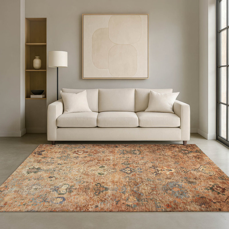 Premium Machine Washable Mayfield Global Rug, 8' x 10', Copper