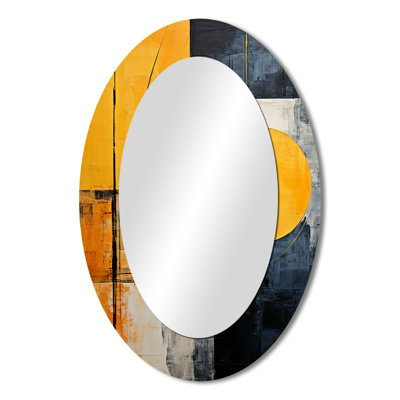 Lemon Loops Abstract Shapes - Modern Oval Wall Mirror