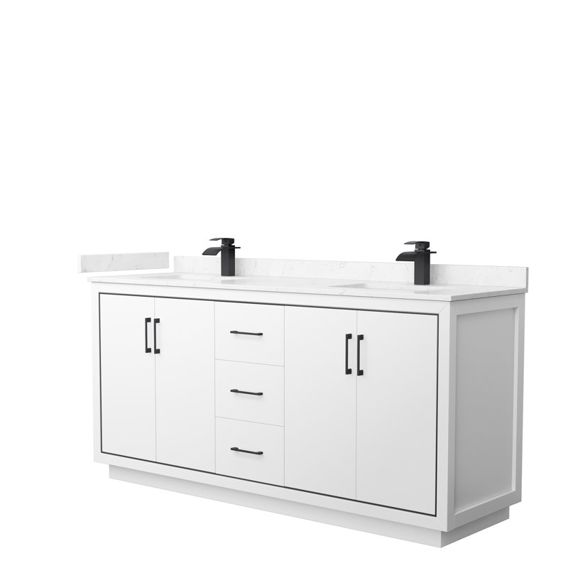 Icon 72" Double Bathroom Vanity Set, White, Matte Black, Carrara