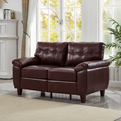 59" Loveseat Faux Leather Couch,Living Room Sofa With Storage,Big Armrest Sofa,Upholstered Breathable PU Leather Sofa