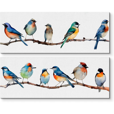Bird " Colorful Watercolor Birds On Limb "