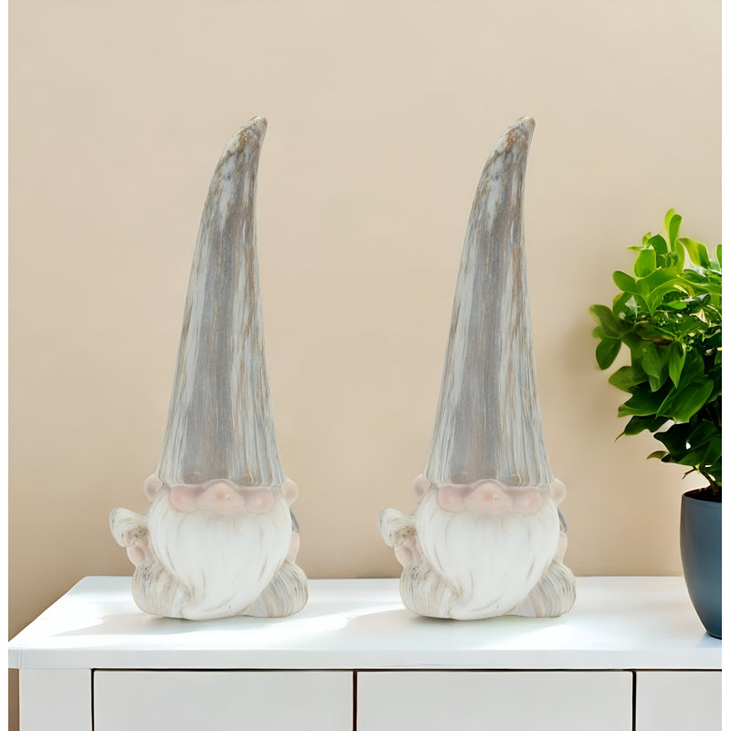 Ensemble de deux sculptures de table gnome debout en  cuite gris et beige