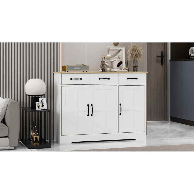 Armoire blanche - Buffet avec 3 tiroirs et portes pour le revêtement de cuisine de bureau