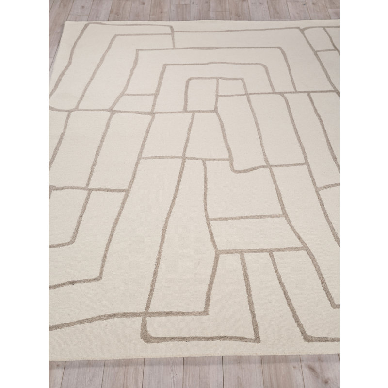 Ivory and Beige Hand-Tufted Wool Rectangular Rug 2' x 3'