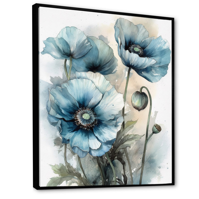 Radiance souvenir de coquelicot II sur toile, Cadre flottant noir, H 32 po x l 24 po x P 1 po