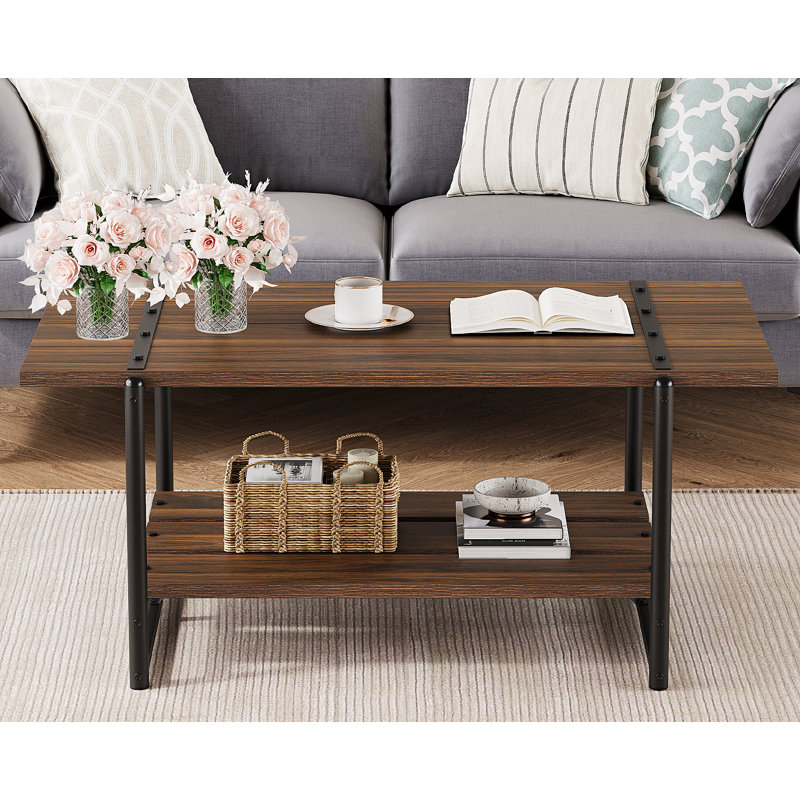 Adinda Coffee Table with Storage, Dark Brown Wood