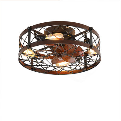 Ventilateurs de plafond en cage, ventilateur de plafond encastré de 20 pouces, petit ventilateur de plafond Farmhouse avec luminaire, ventilateur réversible pour chambre à coucher