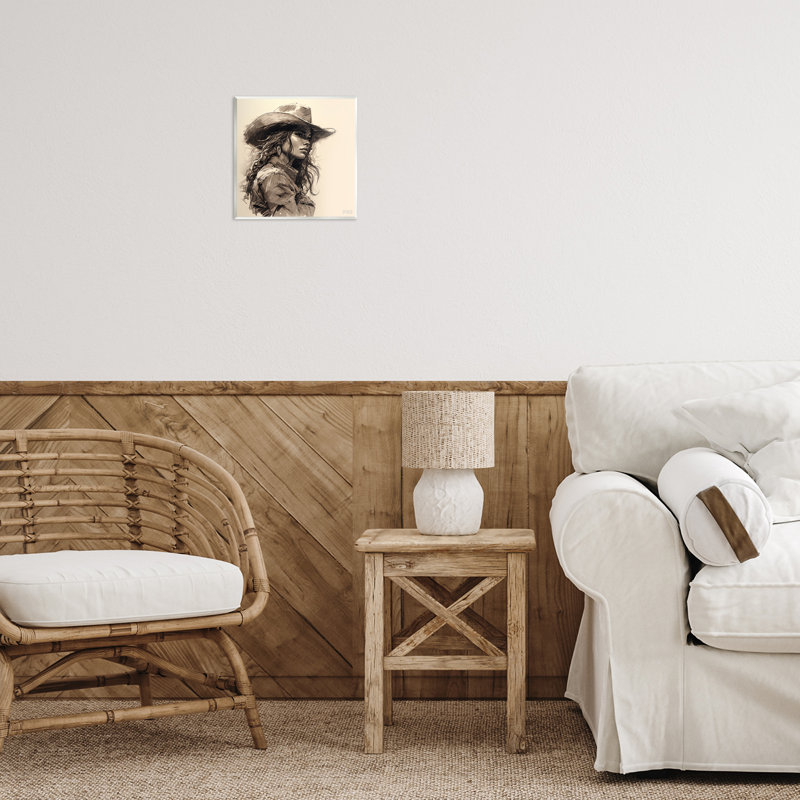 «Stoic Cowgirl Look Away Away», art mural sur bois par RB