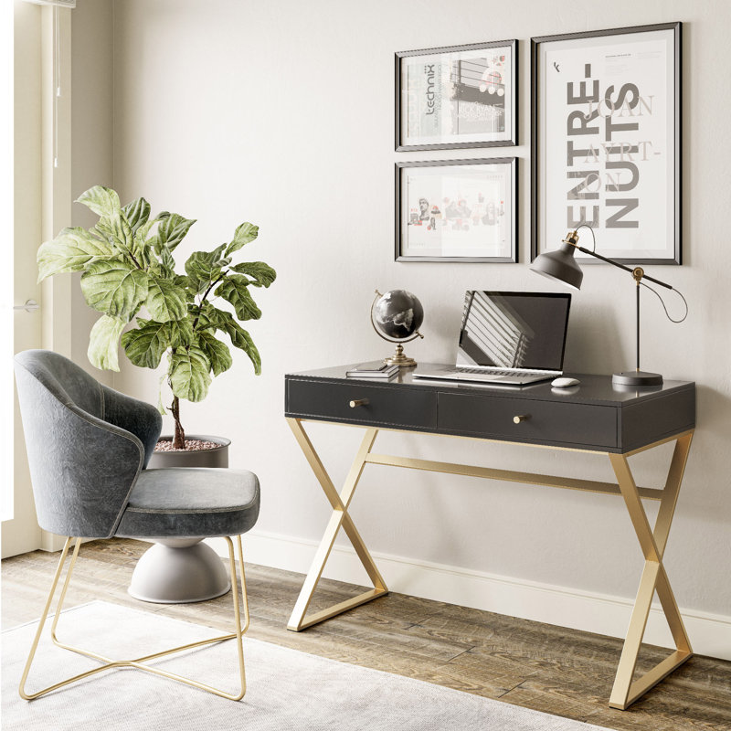 Lepido Computer Desk, Black/Gold