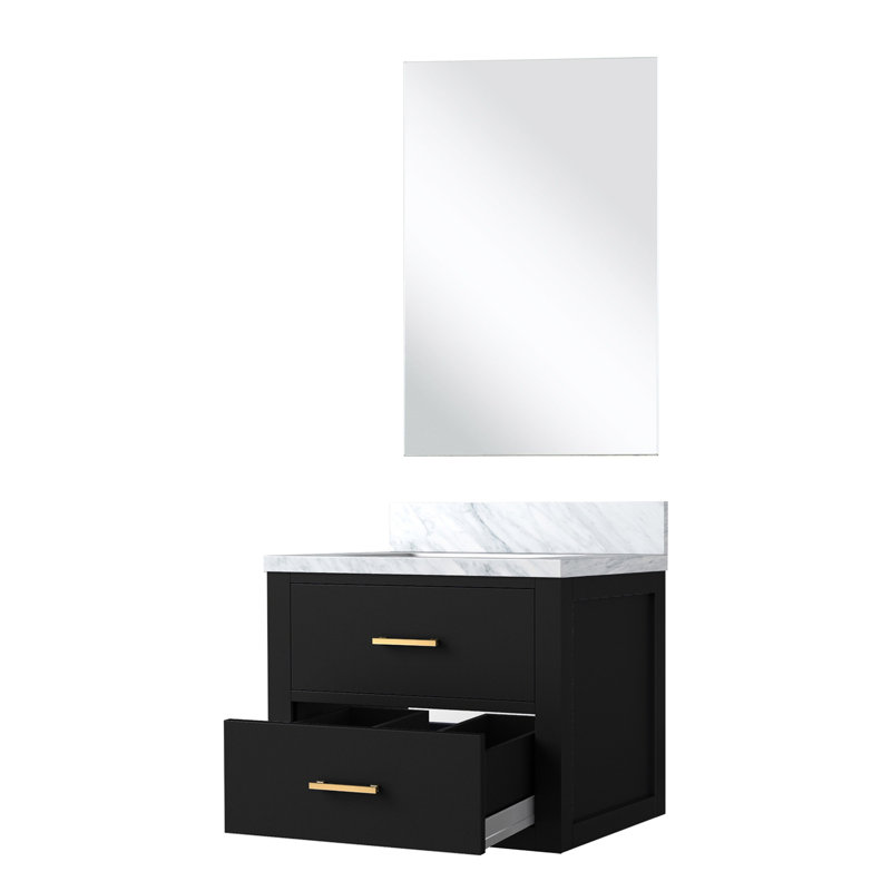 18 po L 24 po x H 24 po. Meuble-lavabo noir avec comptoir en acrylique et miroir - fermeture en douceur, structure en bois massif, comptoir en bois