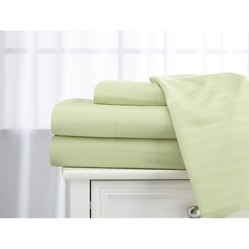 100% Cotton Sateen Striped Sheet Set, Queen Sheet Set + 2 Pillowcases, Sage