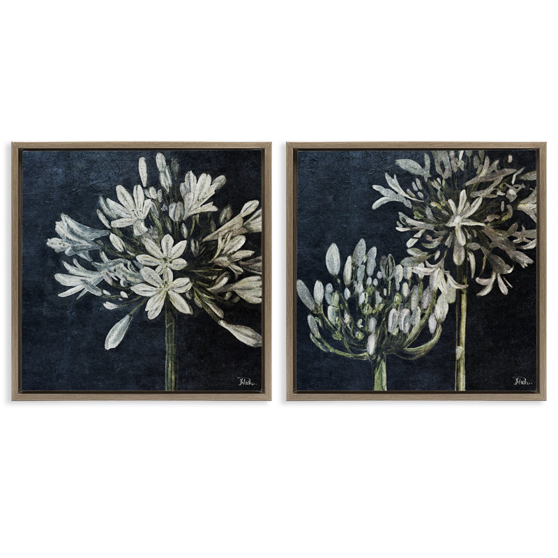 «Blossoming Flower Stem», ensemble de 2 toiles flottantes encadrées par Patricia Pinto, Cadre flottant orme Montalcino