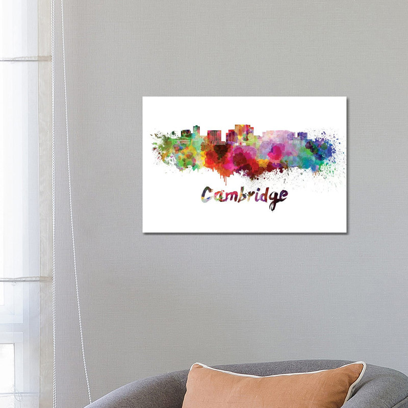 Cambridge Ma Skyline In Watercolour by Paul Rommer - Wrapped Canvas Painting, 66.04 cm H x 45.72 cm W