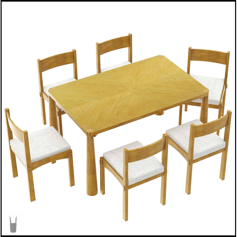 Ensemble de table de salle à manger 7 pièces pour 6 personnes, ensemble de table de salle à manger en bois avec chaises rembourrées pour la cuisine et la salle à manger