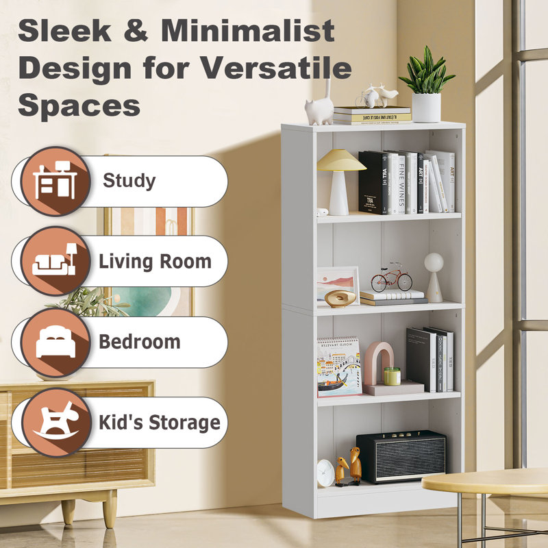Bibliothèque standard Jalacia, (4 tablettes) H 55 po x l 24 po x P 9 po, Grand blanc