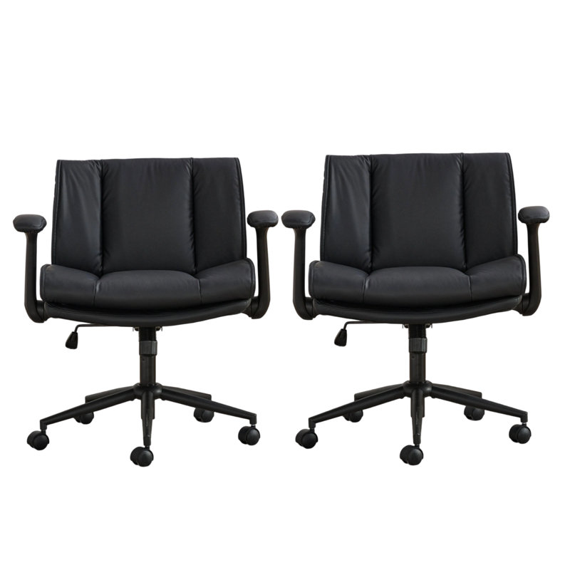Chaise de bureau réglable à pieds croisés - Fauteuil pivotant en cuir noir avec accoudoirs rabattables, siège large et roulettes pour le bureau à domicile