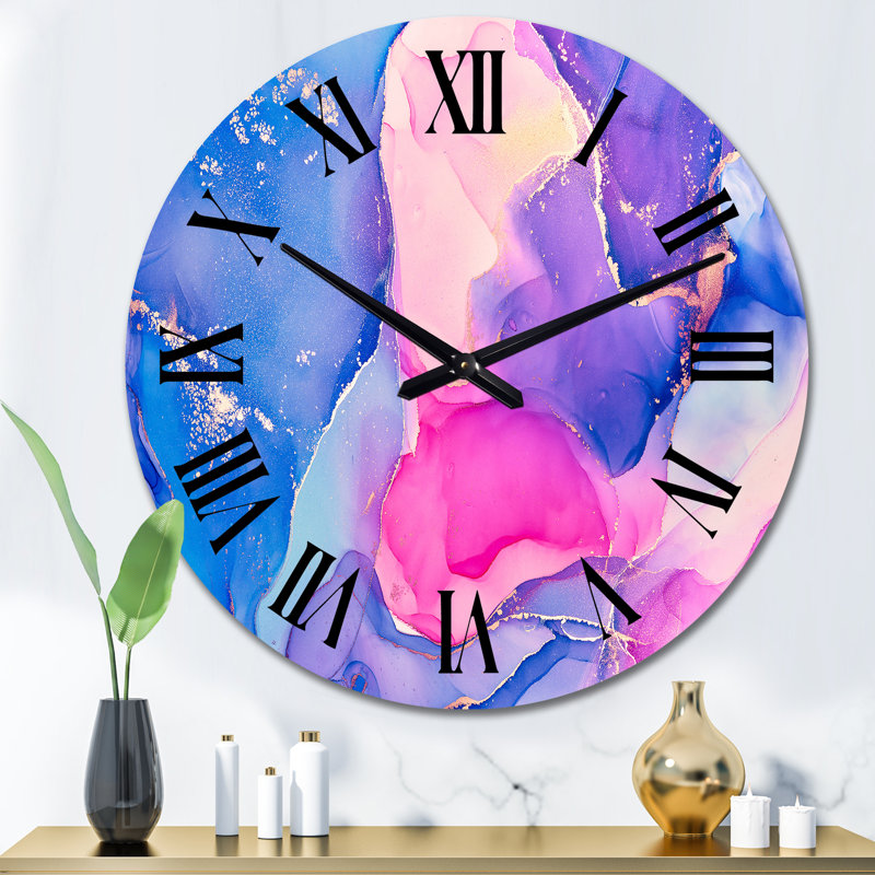 Horloge murale moderne bleue et rose, Surdimensionné