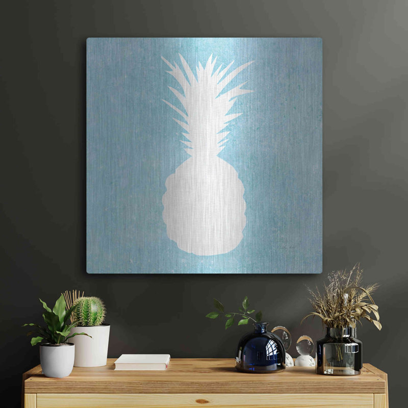 «Tropical Fun Pineapple Silhouette I» par Courtney Prahl, art mural en métal, H 12 po x l 12 po