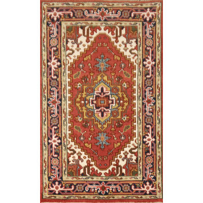 Orange Geometric Heriz Serapi Indian Rug 3x5