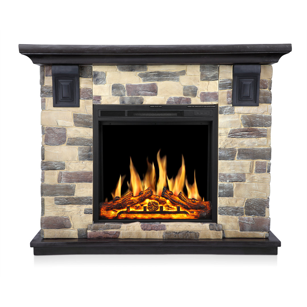 Aralene 50.6''W Faux Stone Fireplace with TV Stand Heater,7 Flame Brightness Settings,Remote Control Millwood Pines