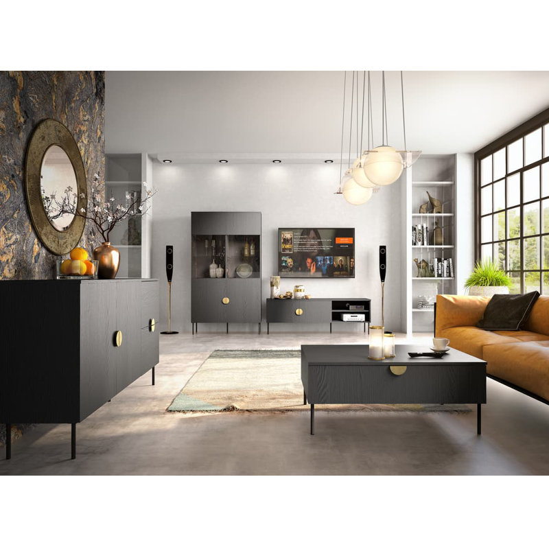 Taishmara 160cm Sideboard, Black Graphite/Gold