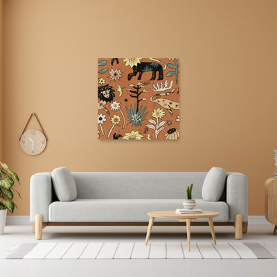 Reproduction d'art mural stylisé, désert, faune, abstrait, contemporain, oiseau, lion, nature, plante