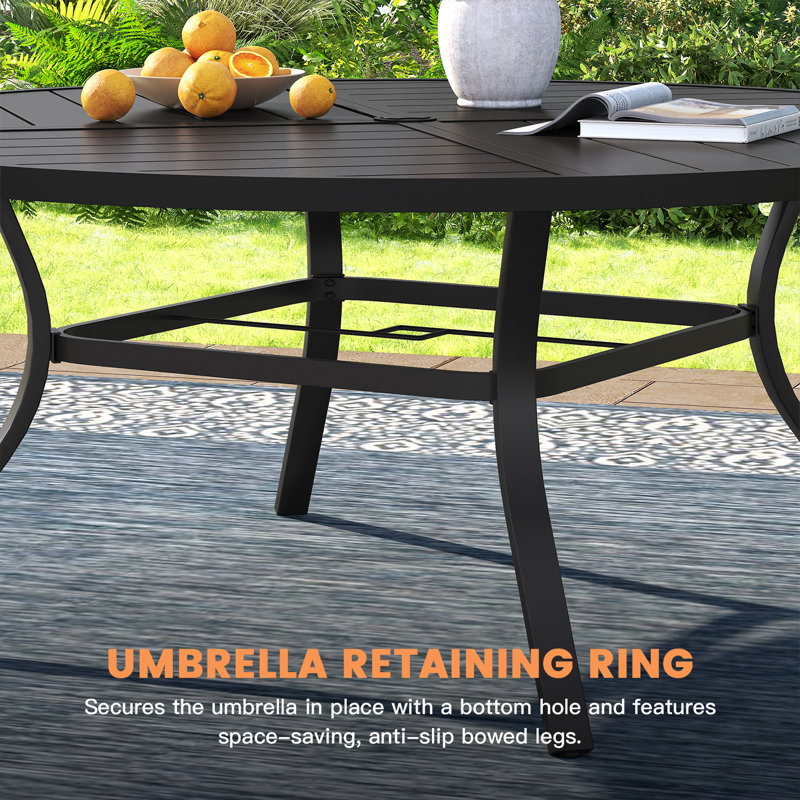 53" Patio Metal Round Dining Table, Black