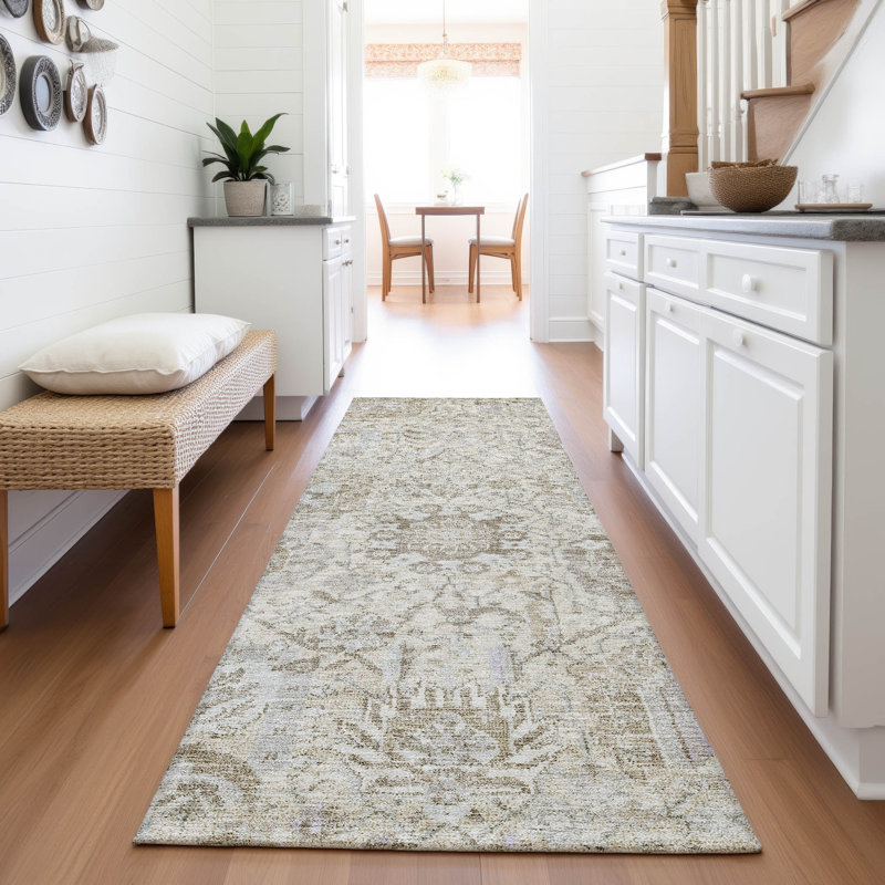 Premium Machine Washable Wayne AMF1102 Damask Rug, Runner 2'3" x 7'6"