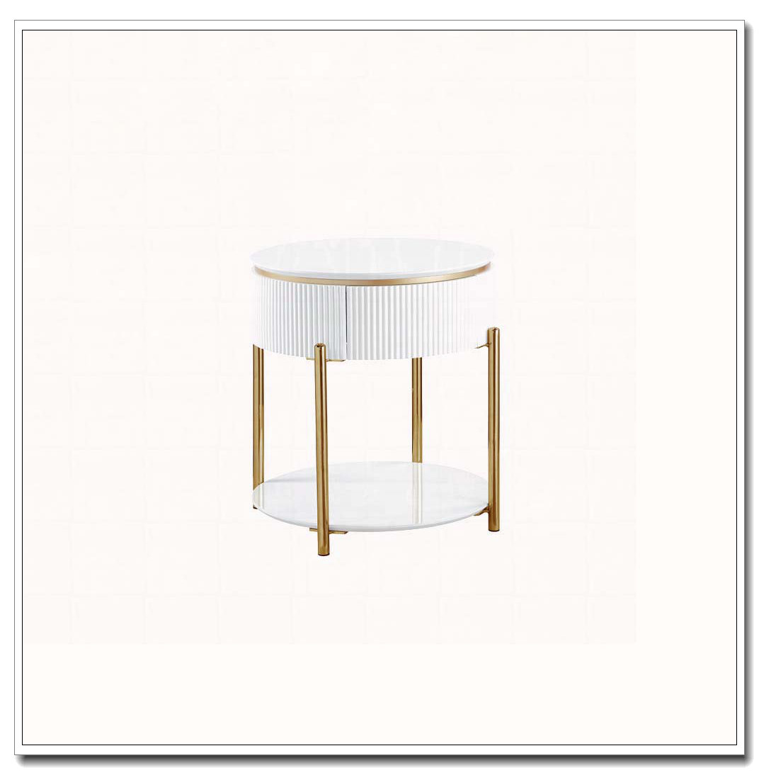 Mercer41 White High Gloss and Gold End Table with Metal Leg | Wayfair