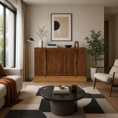 43.5" Mid-Century Modern Fluted Sideboard Cabinet with Adjustable Shelves, Storage Buffet Cabinet with Cable Management