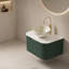 Meuble-lavabo flottant vert foncé 24 po avec armoire à rayures courbées, lavabo en céramique blanc mat et plateau en pierre frittée-613613772