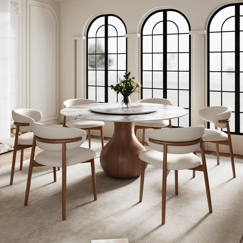  Otelia 7PCS Round Dining Table Chairs Set With Lazy Susan, Amber, 29.52" H x 59.05" W x 59.05" D, 7 Pieces: Table, 6 Chairs
