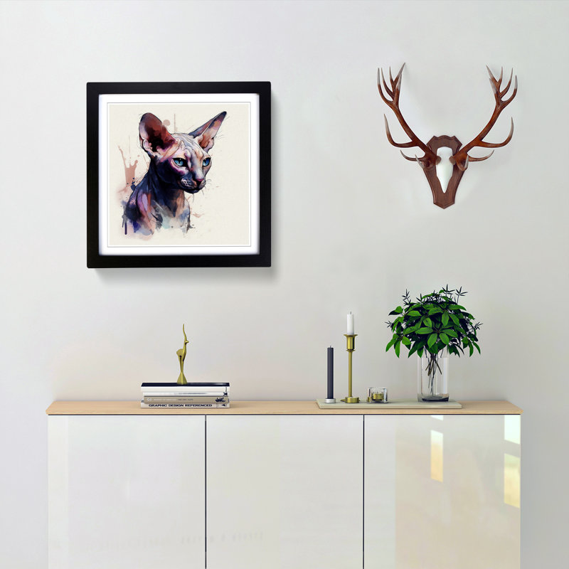 Sphynx Cat Gestural Art - Framed Print, Black