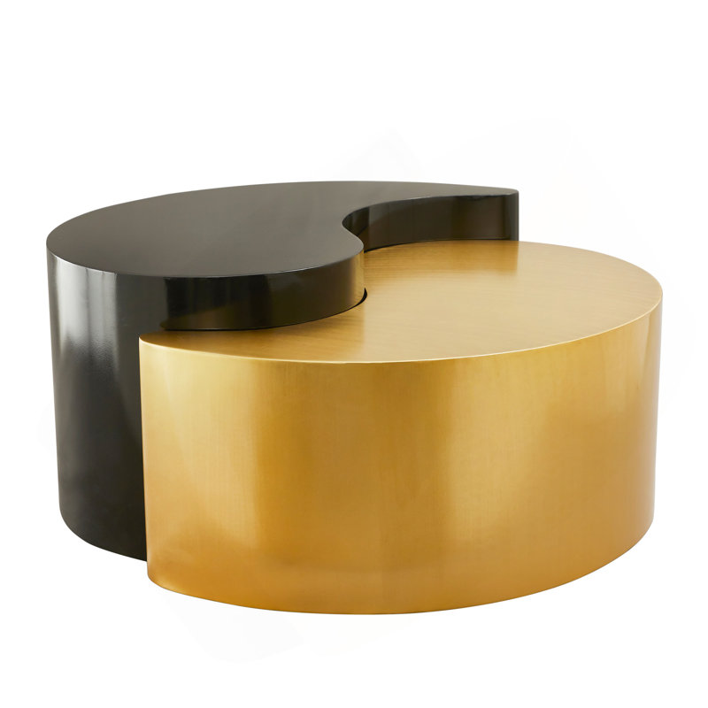 Table basse moderne de style contemporain avec cadre en tôle de fer, Noir et or