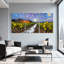 Abstrait, nuit étoilée, vignoble, grange, clair de lune, chemin, raisins, ensemble de 3 impressions sur toile-703692123