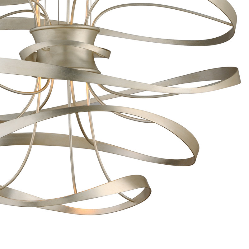 Calligraphy 2 - Light Unique Geometric LED Chandelier, 16.5" H x 18" W x 18" D, Silver Leaf with Polished Stainless Accents