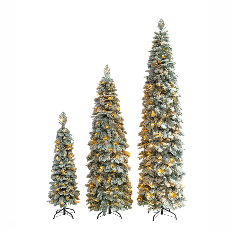 Ensemble de 3 arbres de Noël en forme de flocons de Noël pré-éclairés, avec 1370 pointes en PE et 290 lumières DEL, 11 modes d'éclairage, arbre de Noël