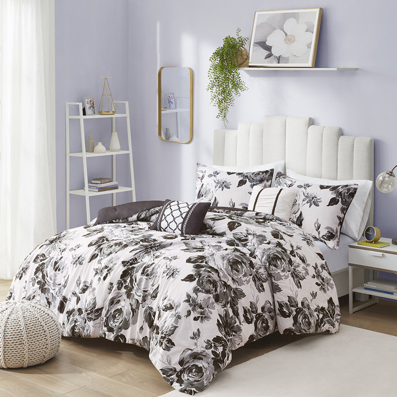 Édredon très grand / très grand - imprimé noir et blanc, rembourré, comprend 2 taies décoratives, lavable à la machine avec une microfibre douce, literie élégante