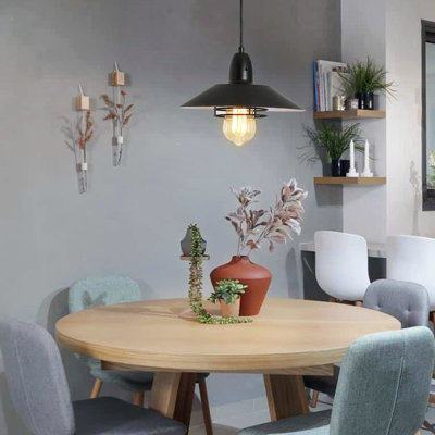 Luminaire suspendu vintage en métal - noir mat réglable pour îlot de cuisine, salle à manger, chambre à coucher, luminaire E26 de salon