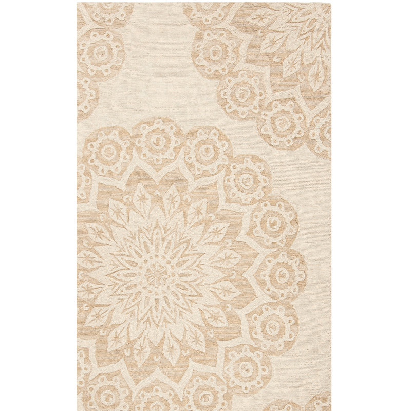 Tapis ivoire en laine touffeté à motif floral Jahiem, Rectangle 9 pi x 12 pi