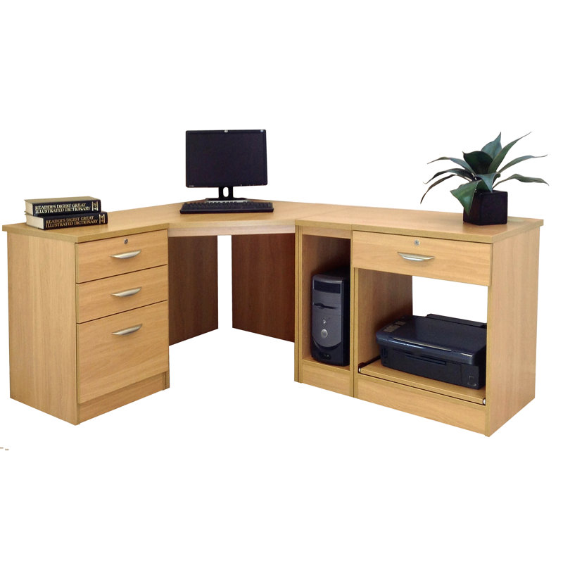 Brie Modular L-Shaped Computer Desk, Classic Oak
