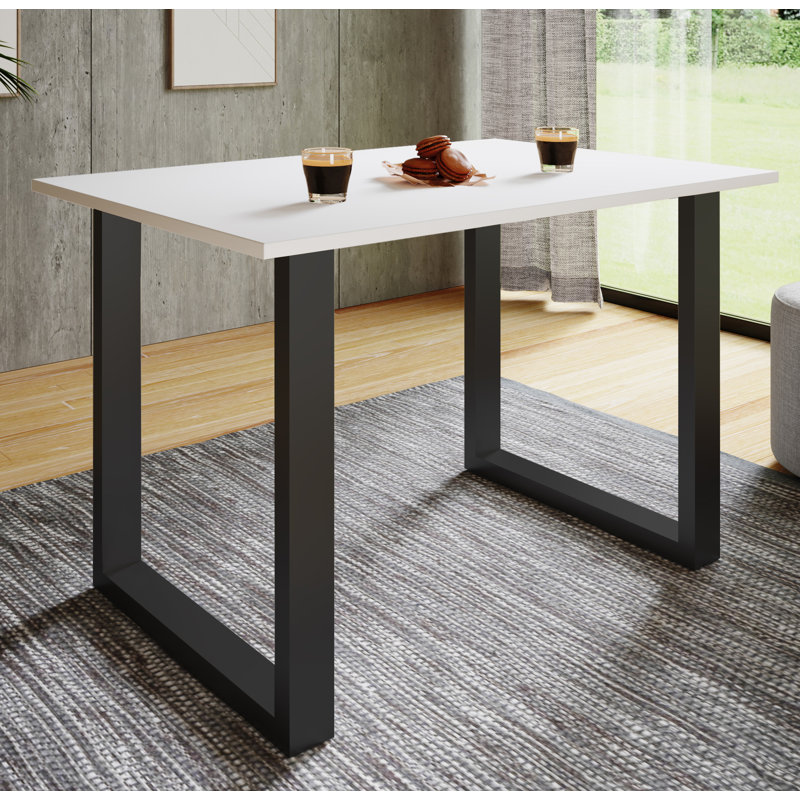 Alexious Metal Base Dining Table, Black, White, 76cm H x 140cm W x 50cm D