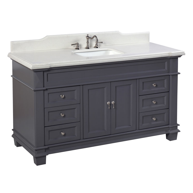 Ensa 60'' Single Bathroom Vanity with Top, Quartz, Marine Gray