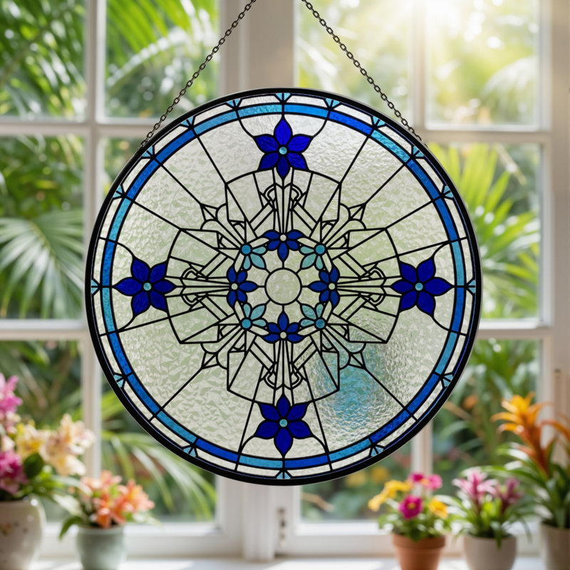 Panneau de vitrail floral 12 "H 12", 12" H x 12" W