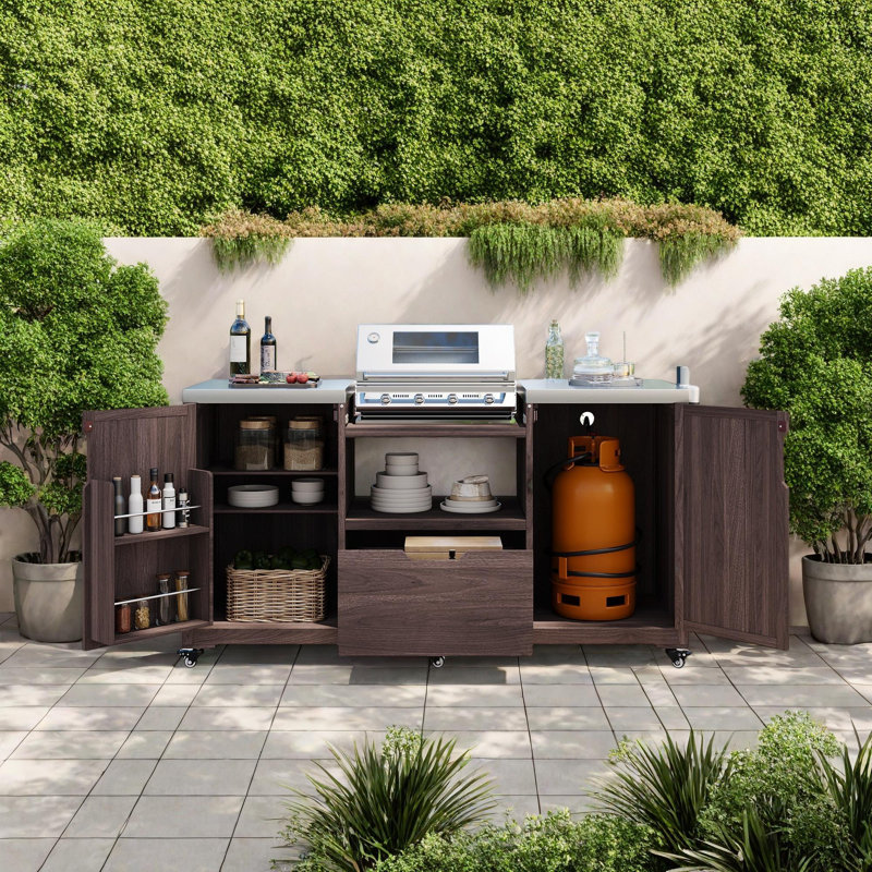 Outdoor Kitchen Island for Big Green Egg Grills, Dark Brown