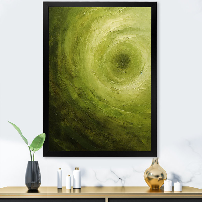 " Green Orbit Spiral I ", Black Picture Framed Canvas, 40" H x 30" W x 1.5" D