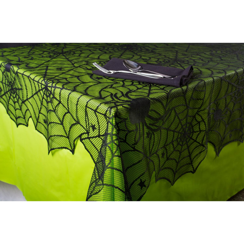 Black Lace Overlay Tabletop Collection Gothic Halloween Decor, Tablecloth, 54X72, Spider Web